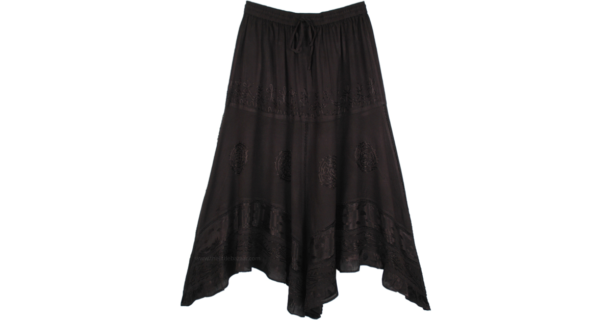 Medieval Handkerchief Black Maxi Skirt | Black | Embroidered ...