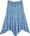 Handkerchief Hem Skirt Light Denim with Embroidery