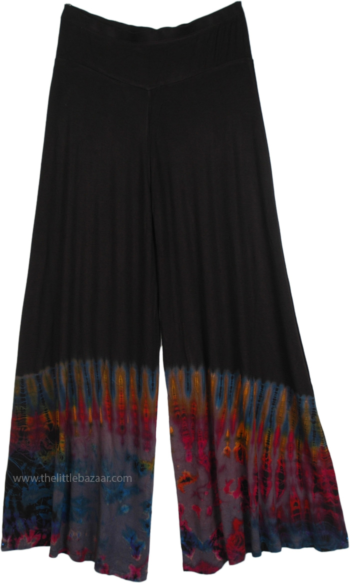Wide Leg Split Skirt Pants with Colorful Tie-Dye