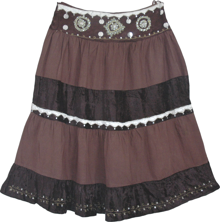 Dark Brown Womens Short Skirt w/ Sequins