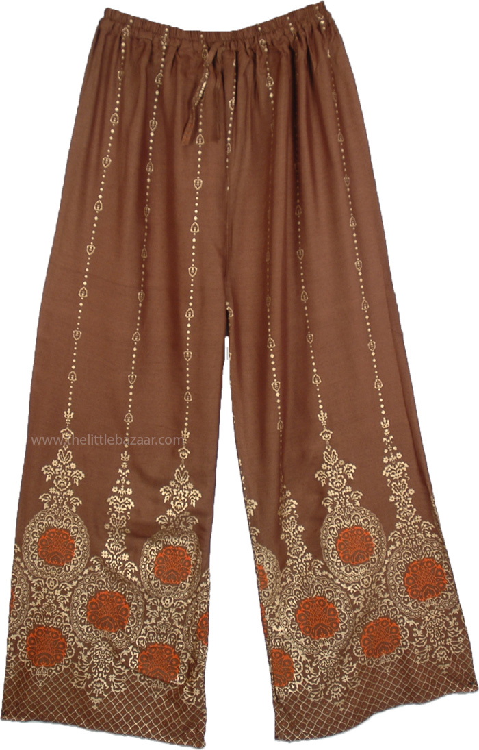 Women's Gold Polyester Solid Ethnic Palazzos