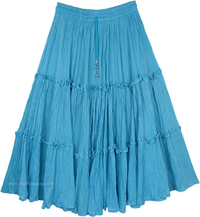 Tiered Full Circle Skirt in Sky Blue, Dodger Blue Full Circle Tiered Gypsy Skirt