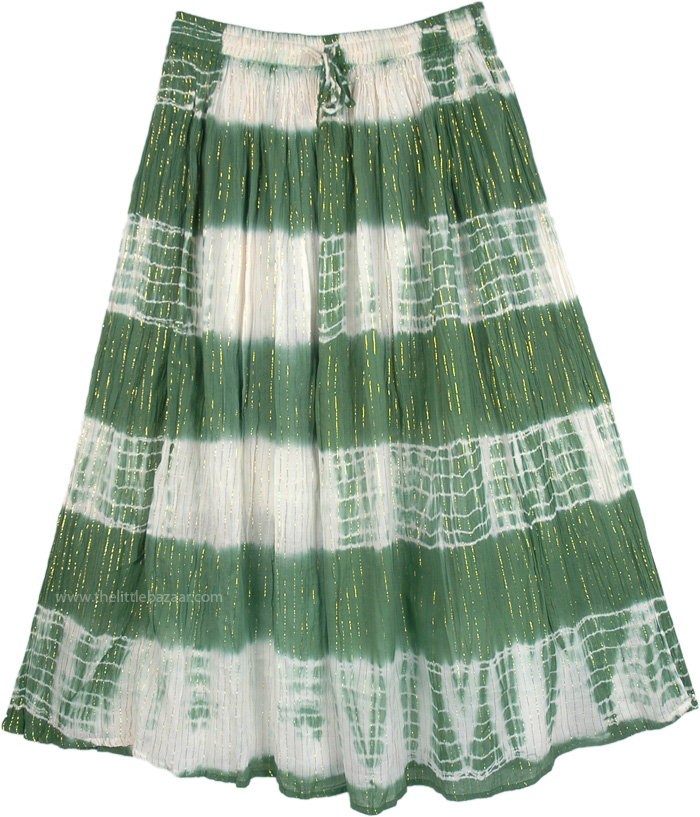 Green White Tie Dye Skirt with Tinsel Accents