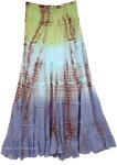 Lime Blue Tie Dye Flares Cotton Skirt [4983]
