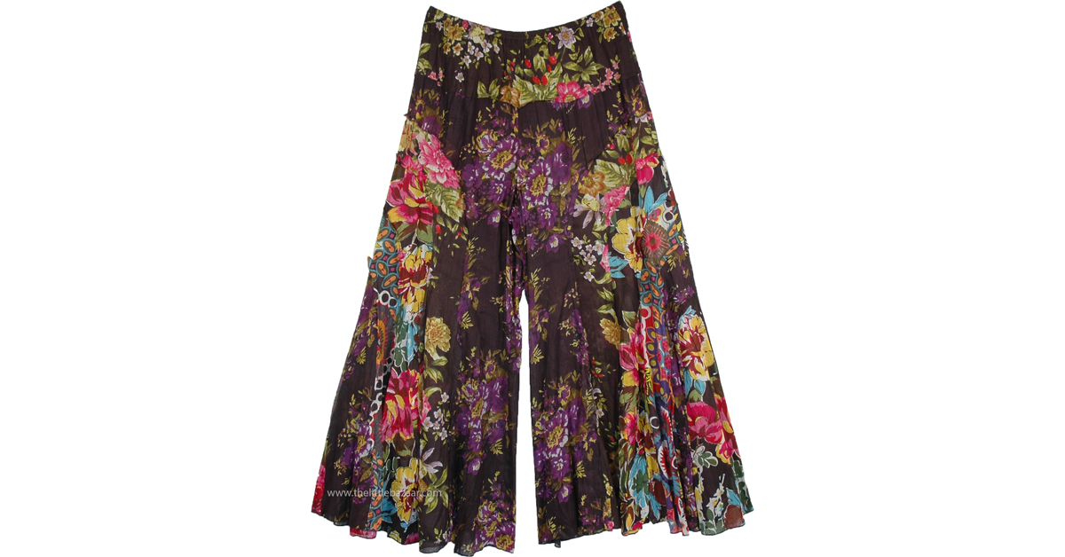 Smoky Black Palazzo Pants with Multicolored Floral Pattern ...