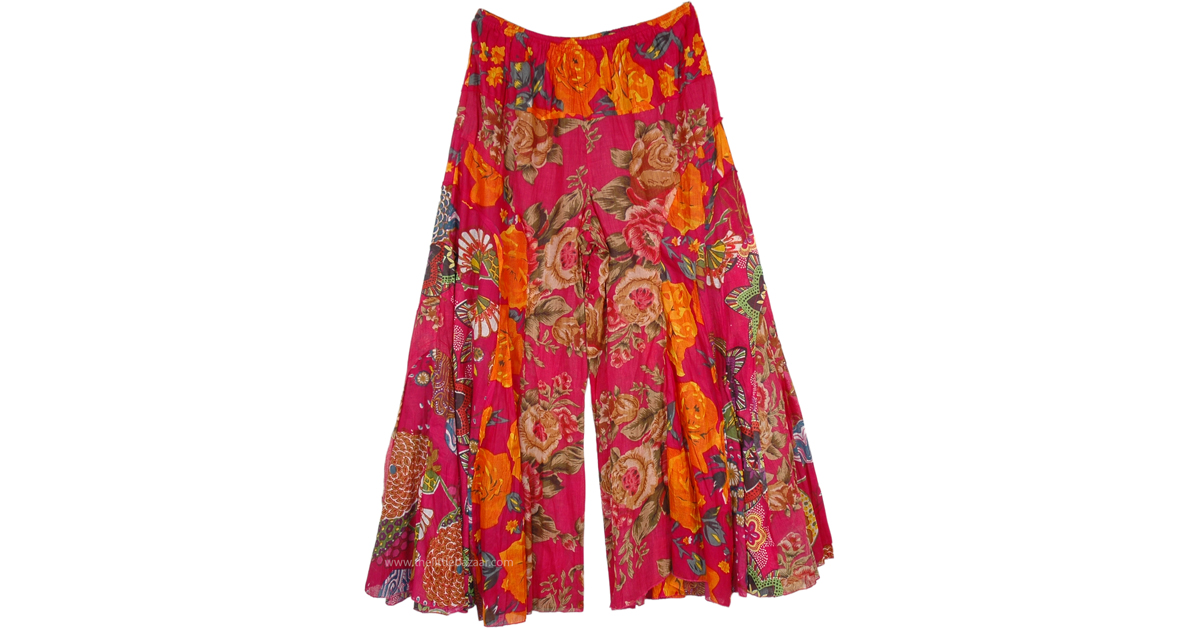 Crimson Flowery Flared Palazzo Pants | Multicoloured | Split-Skirts ...