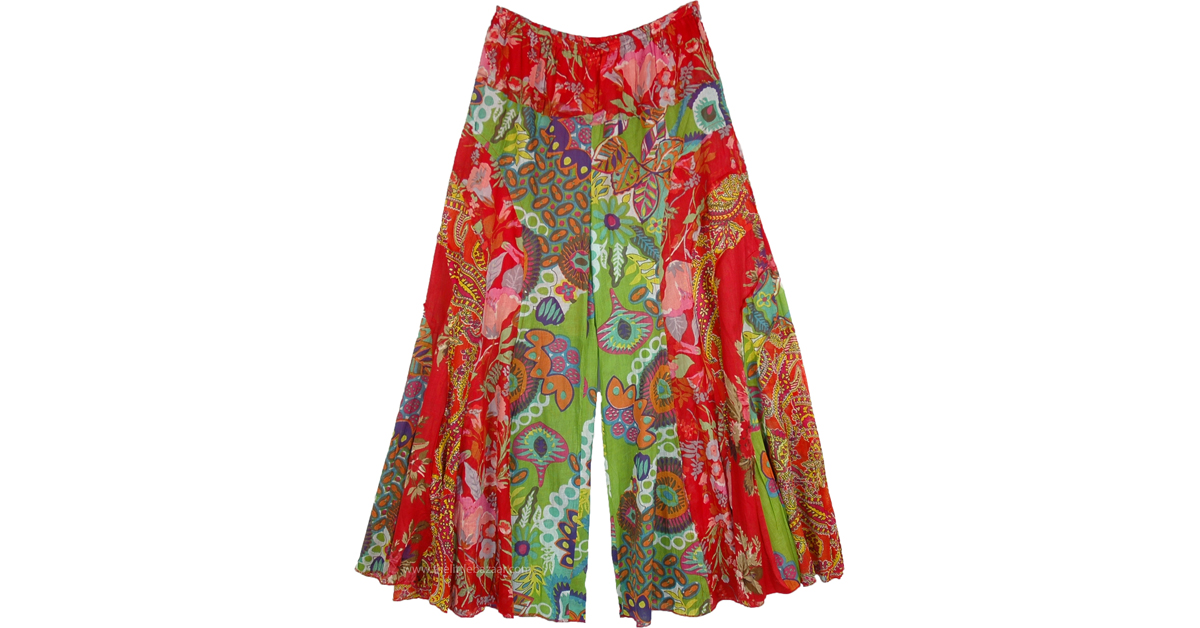 Boho Mexican Hippie Colorful Wide Legs Pants | Multicoloured | Split ...