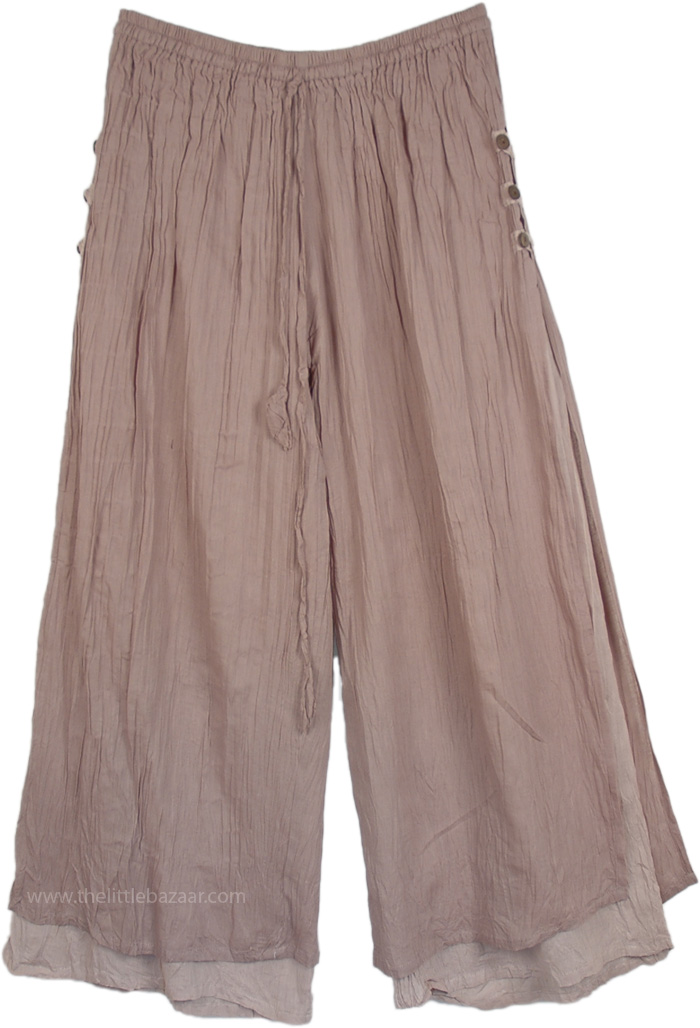 Two Toned Linen Summer Flat Front Pants, Almond Frost Double Layer Linen Pants