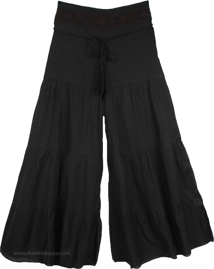 Black Cotton Wide Leg Pants Groovy Culottes