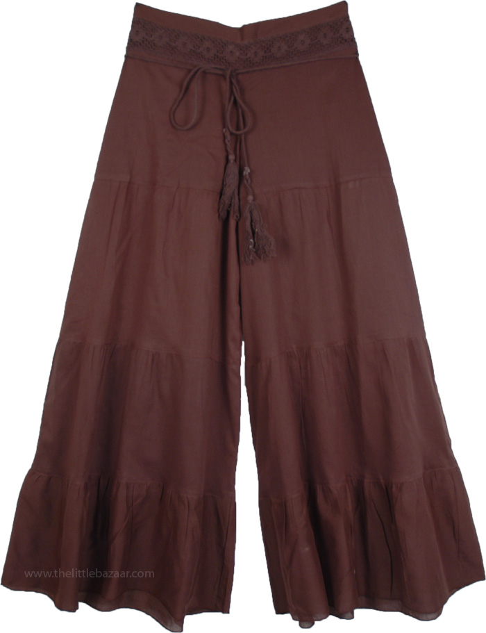 Cocoa Brown Cotton Wide Leg Pull On Pants