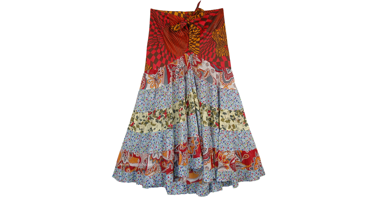 Flowery Patch-Work Skirt with Stylized Yoke | Multicoloured | Patchwork ...