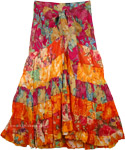 Stylized Tiered Cotton Skirt in Orange Bloom