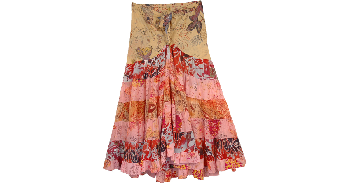 Stylized Tiered Skirt in Rose Bud Shade | Pink | Patchwork, Misses ...