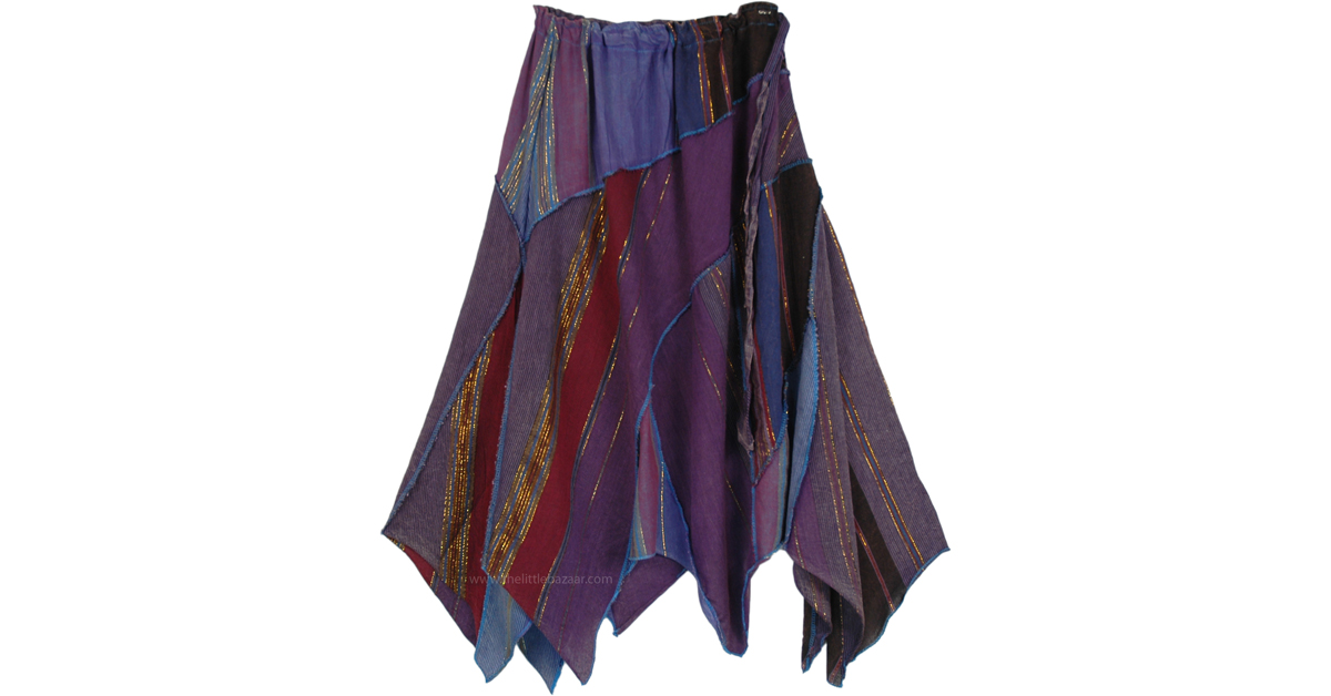 Bohemian Uneven Hem Cotton Light Summer Skirt | Purple | Patchwork ...