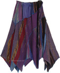 Tinsel Highlight Asymmetrical Hem Patchwork Cotton Skirt [5020]
