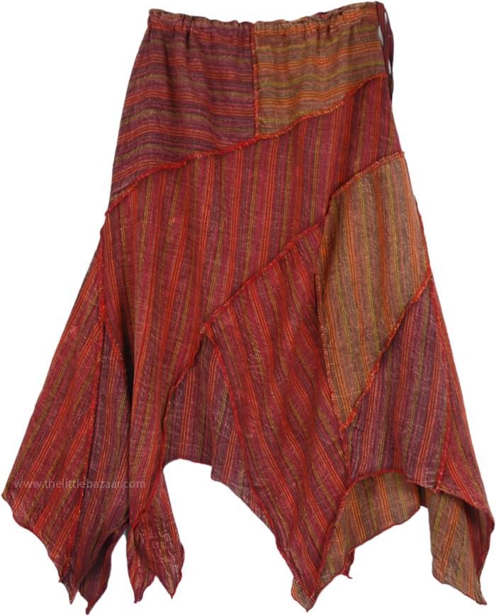 Asymmetrical Hem Skirt Light Weight Cotton for Summer, Free and Easy Boho Summer Cotton Skirt in Copper Rust