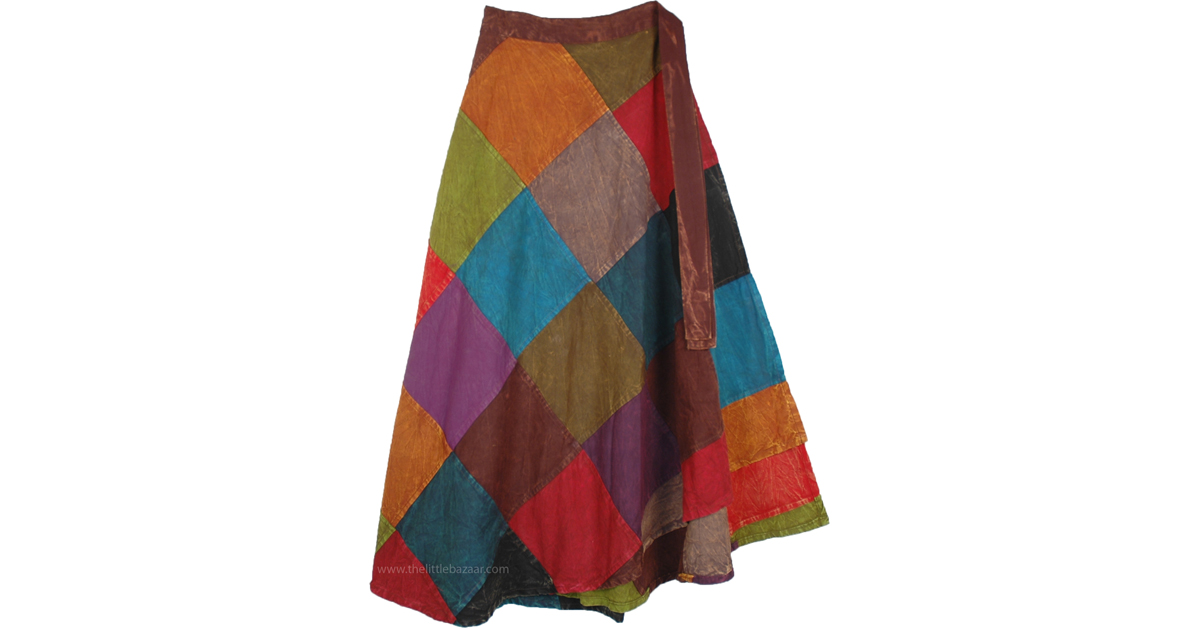 Multicolor Patchwork Fall Boho Skirt Wrap Around | Multicoloured | Wrap ...