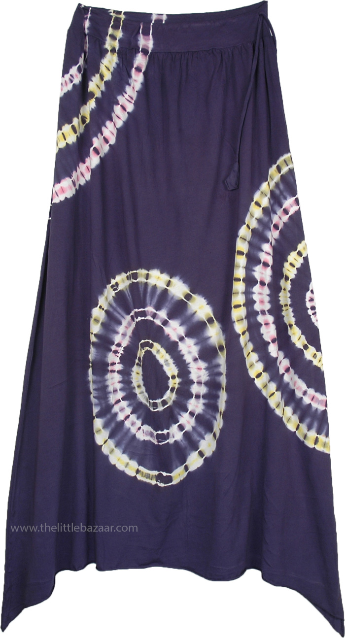 Berry Blue Maxi Skirt with Concentric Circle Tie Dye Patterns