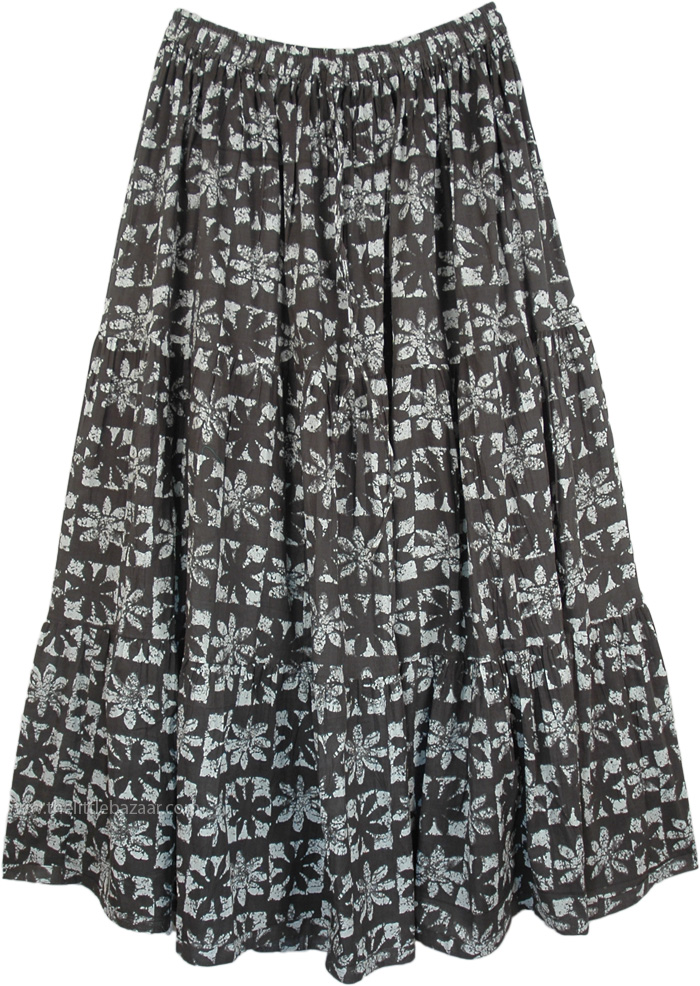 Madagascar Pull On Full Maxi Cotton Skirt, Floor Length Cotton Printed Summer Skirt in Floral