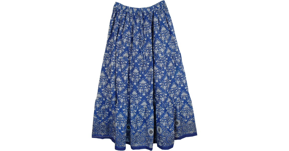 Bay Of Many Summer Printed Cotton Long Skirt | Blue | XL-Plus, Maxi ...