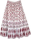 Tiered Long Cotton Skirt in White with Indian Paisley Print [5038]