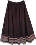 Thread Border Long Cotton Skirt in Black [5042]