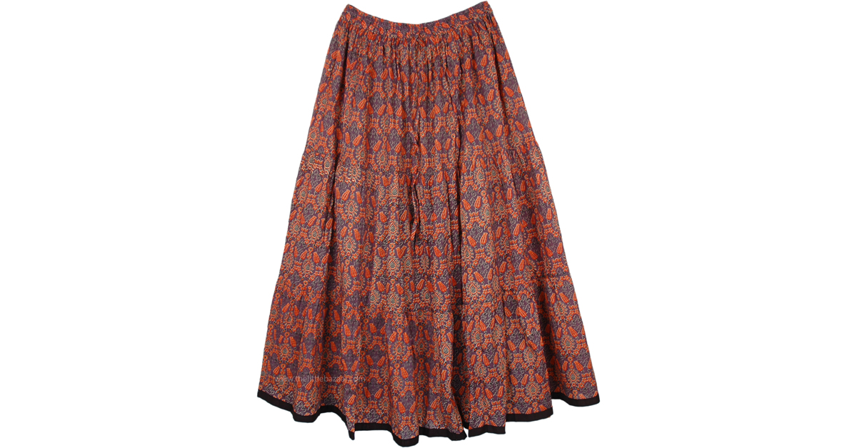 Peasant Style Long Summer Skirt in Cotton Printed | Grey | Misses ...