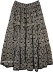 Bohemian Black Cotton Skirt with Intricate Flowery Design