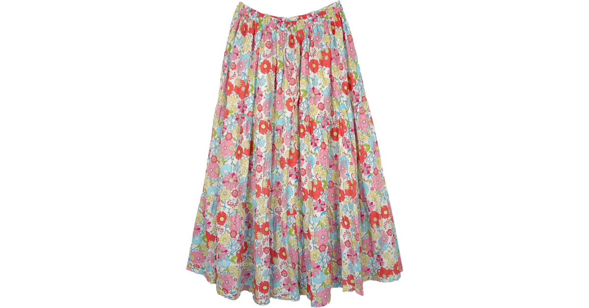 Fiesta Multicolor Floral Long Tiered Cotton Summer Skirt ...