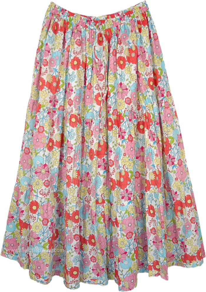 Fiesta Multicolor Floral Long Tiered Cotton Summer Skirt ...