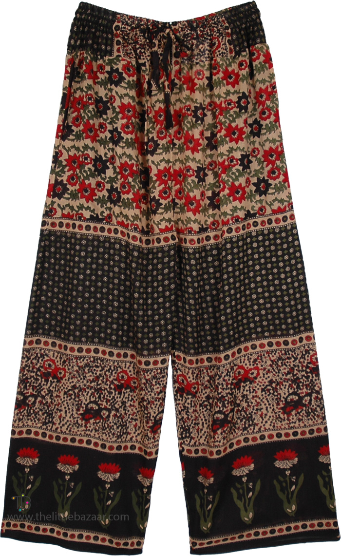 Ruby Blooms Floral Printed Boho Pants with Pockets