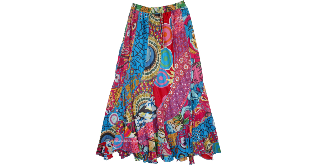 Spiral Cut Boho Multicolored Patch Work Skirt | Multicoloured ...