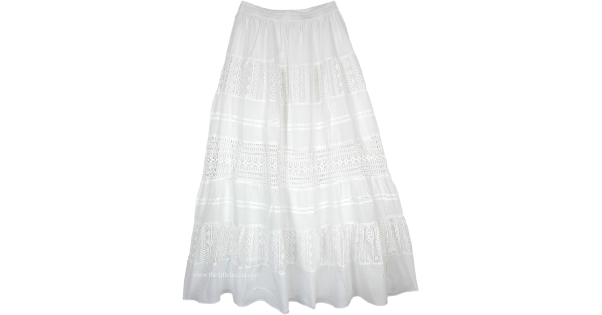 Periwinkle Milk White Crochet Lace Long Skirt | White | Crochet ...