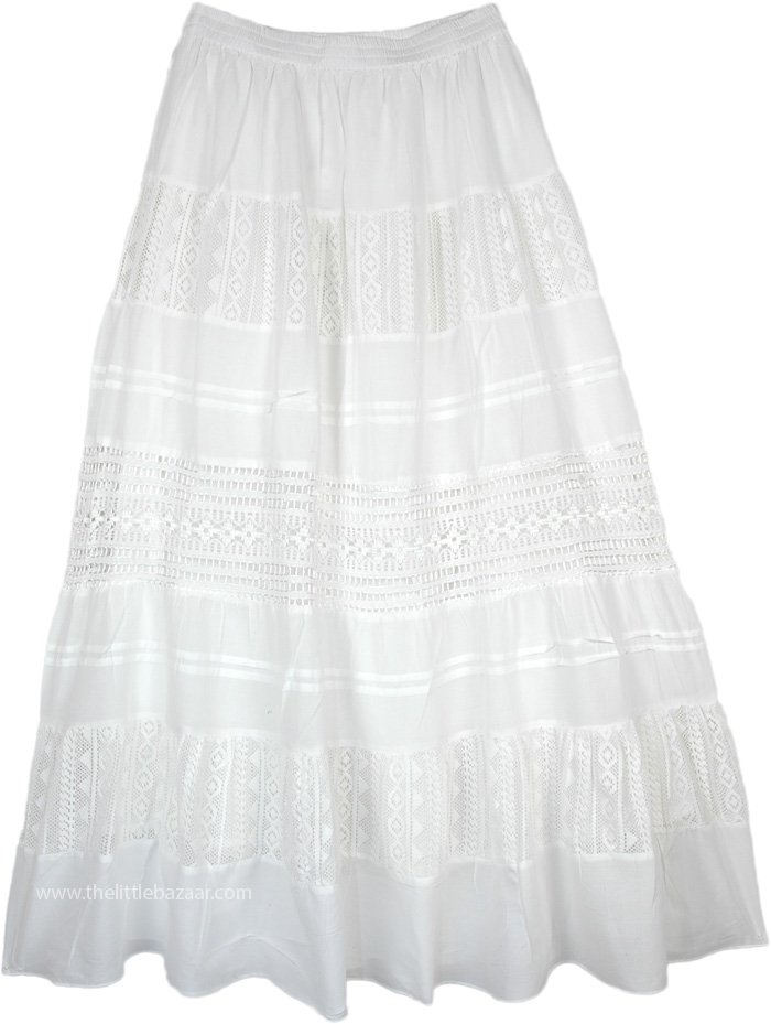 Periwinkle Milk White Crochet Lace Long Skirt