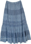 Crochet Work Long Skirt in Grayish Blue Shade [5056]