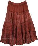 Red Flames Rayon Skirt with Lace and Embroidery [5064]