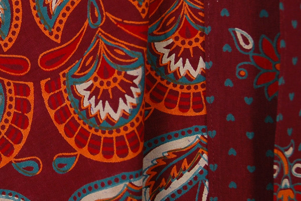 Ethnic Block Print Wrap Skirt in Firebrick Red