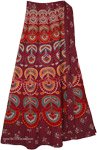Ethnic Block Print Wrap Skirt in Firebrick Red
