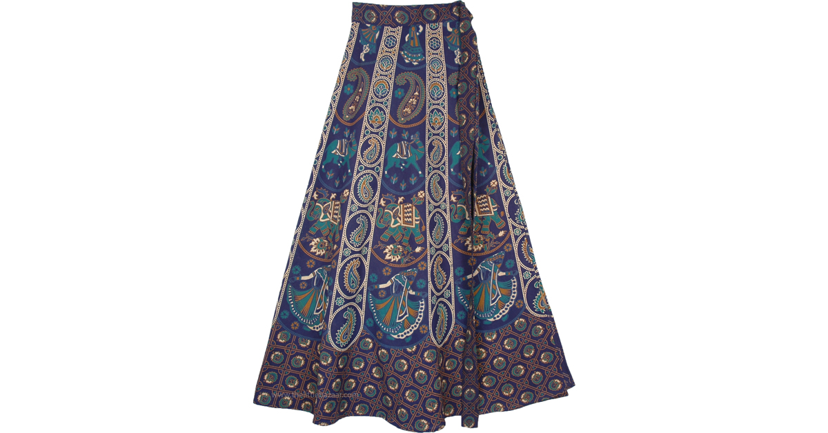 Dancing Girl Blue Wrap Skirt with Traditional Elephants | Blue | Wrap ...