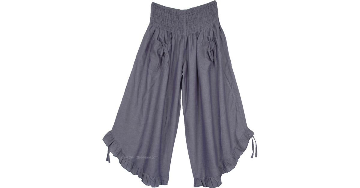 Chambray Gaucho Culotte Pants with Front Pockets | Grey | Split-Skirts ...