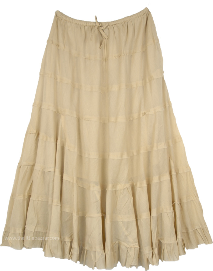 Mia Beige Long Skirt with Tiers | Beige | Misses, Tiered-Skirt, Solid
