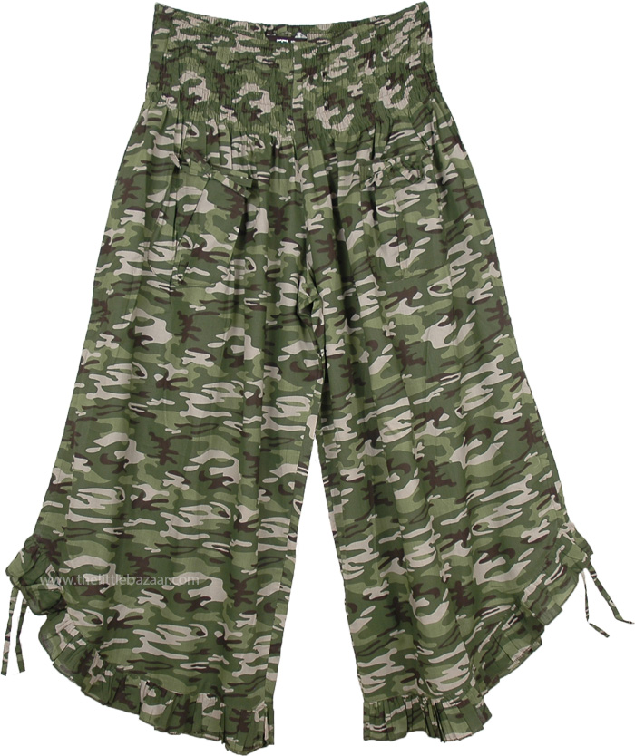 Camouflage Culottes Pants with Stylized Hem and Pockets | Green | Split ...