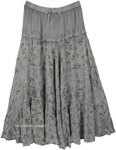 Cornflower Grey Maxi Skirt with Print [5152]