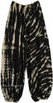 Black and Cream Rayon Hippie Summer Pants with Tie Dye Pattern [5169]