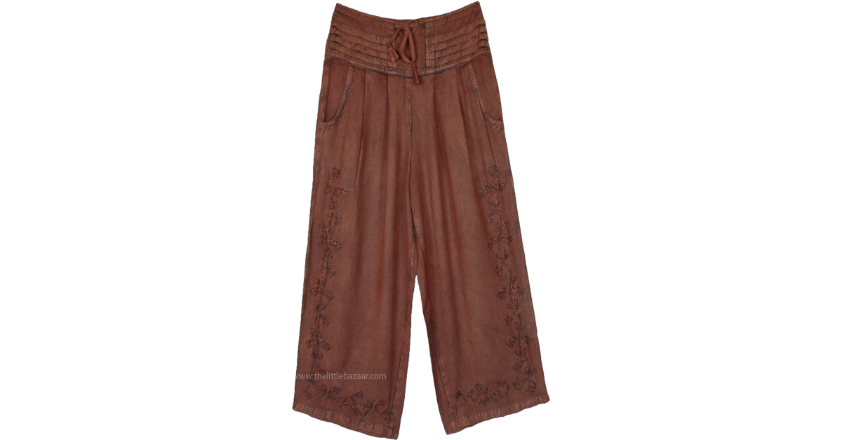 Nut Brown Boho Comfort Straight Pants | Brown | Split-Skirts
