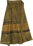 Bamboo Green Black Striped Bohemian Wrap Around Midi Skirt