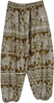 Olive Green Elephant Paisley Boho Harem Pants
