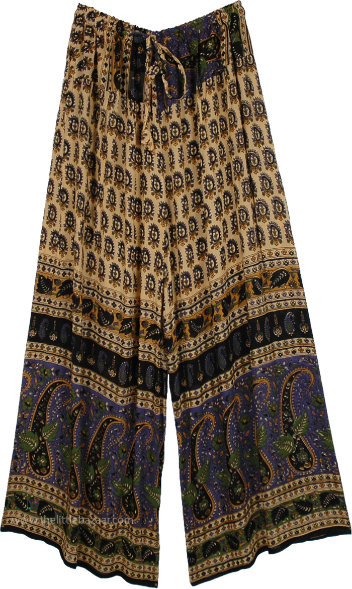 Navy Dreams Paisley Printed Flowing Palazzo Pants