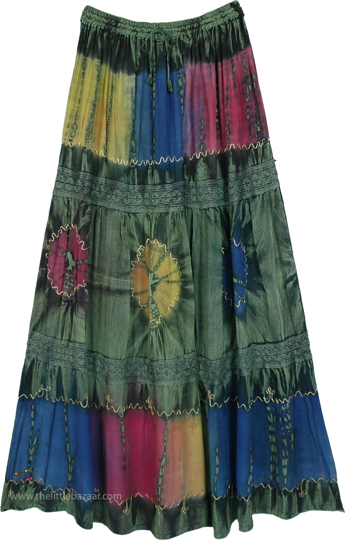 Moss Circles Mystic Tie Dye Georgette Maxi Skirt