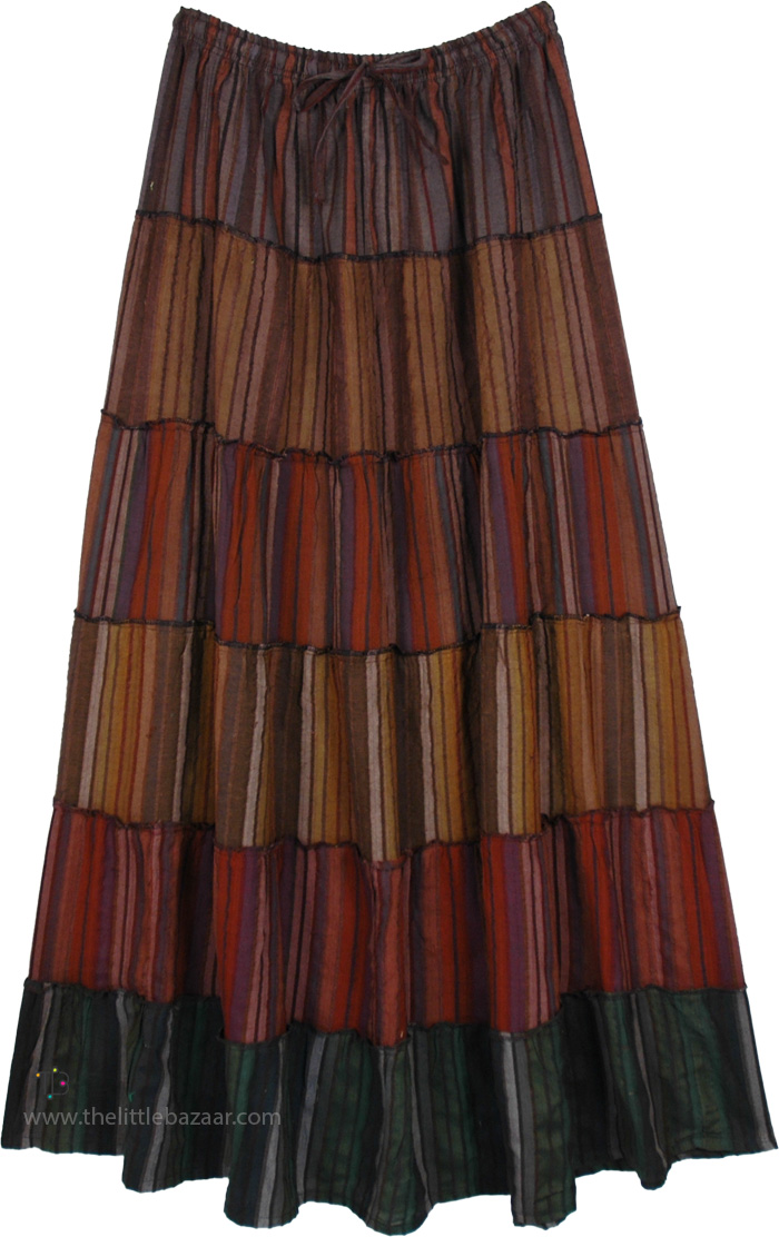 Earthy Sunsets Patchwork Cotton Tiered Maxi Skirt